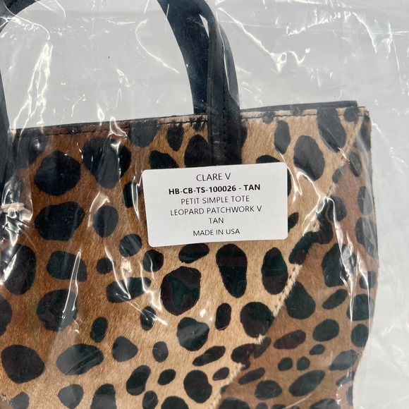 CLARE V Bag Womens Black Brown Petite Simple Tote Leopard Patchwork NWT - Picture 12 of 13